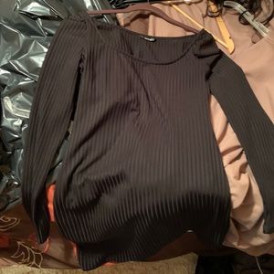 Long sleeve black dress.